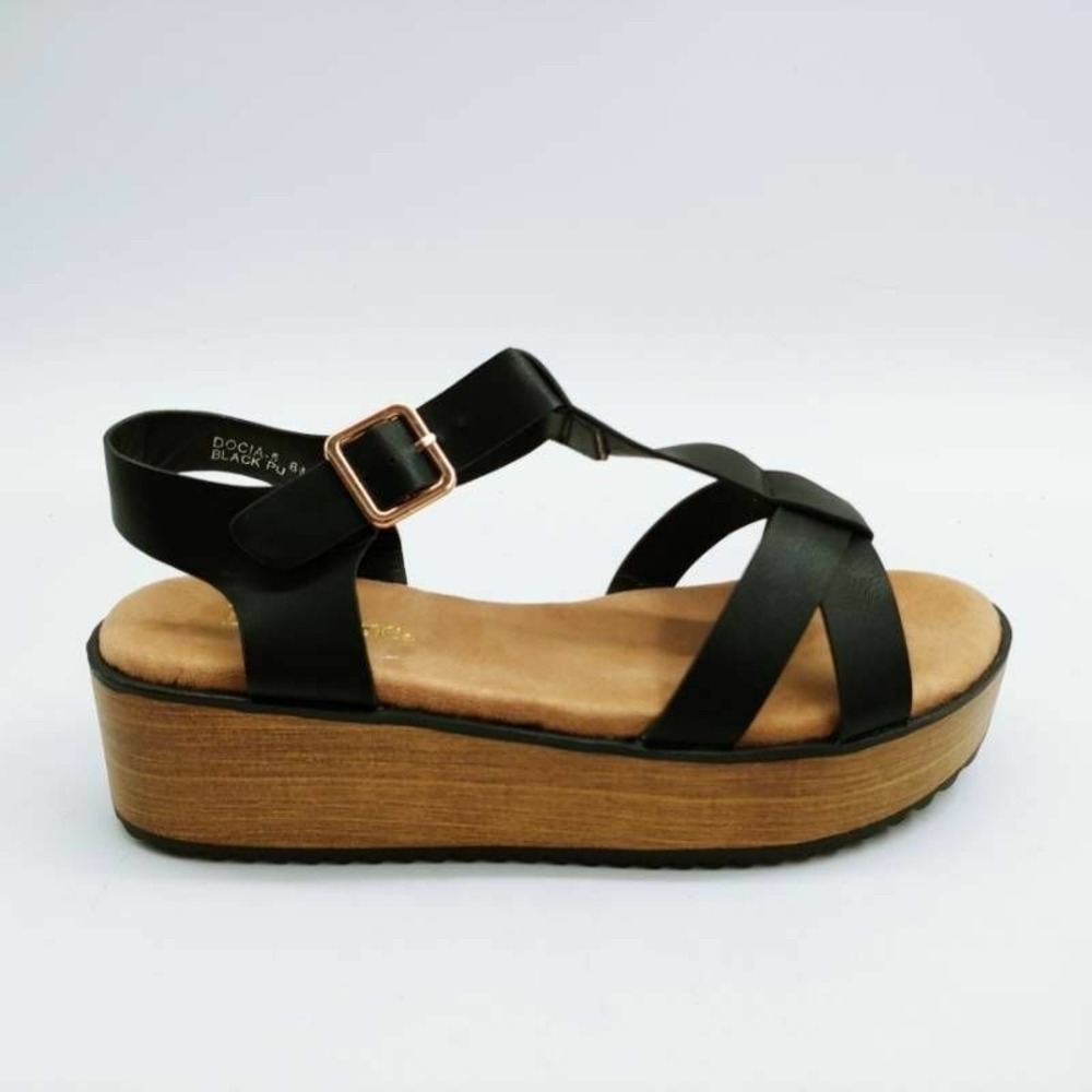 Bella Marie Shoes Womens Sandal Docia Black 8.5 Leather T-Strap Buckle Strap New